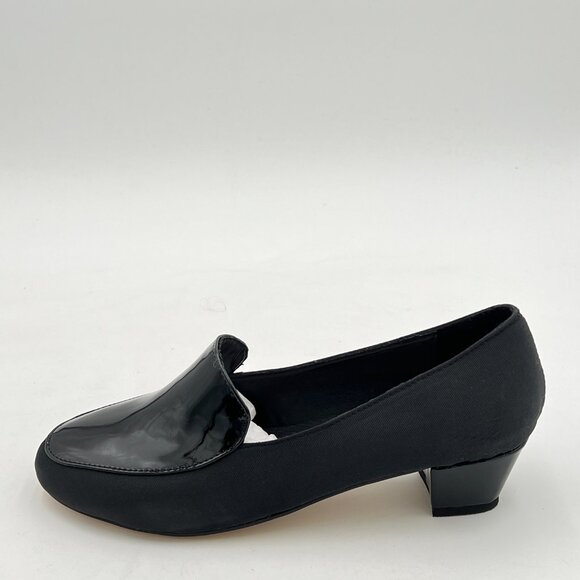 FOWT Classic Black or Two Toned Side V Cut Loafers Ladies Round Toe Mid Chunk - Picture 3 of 7